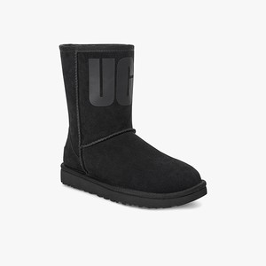 Ugg Classic Short Rubber Logo Women Classic Boots Black (0731WZANG)